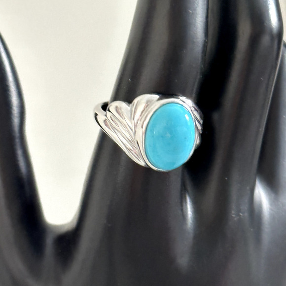 925 Sterling Silver JS Designer Large Oval Turquoise Band Ring Size 10 - Picture 13 of 13